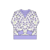 small flowers print yoga girl long sleeve purple top