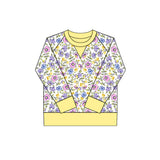 small flowers print yoga girl long sleeve yellow top