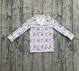 Purple bow floral kids girls zipper active pullover