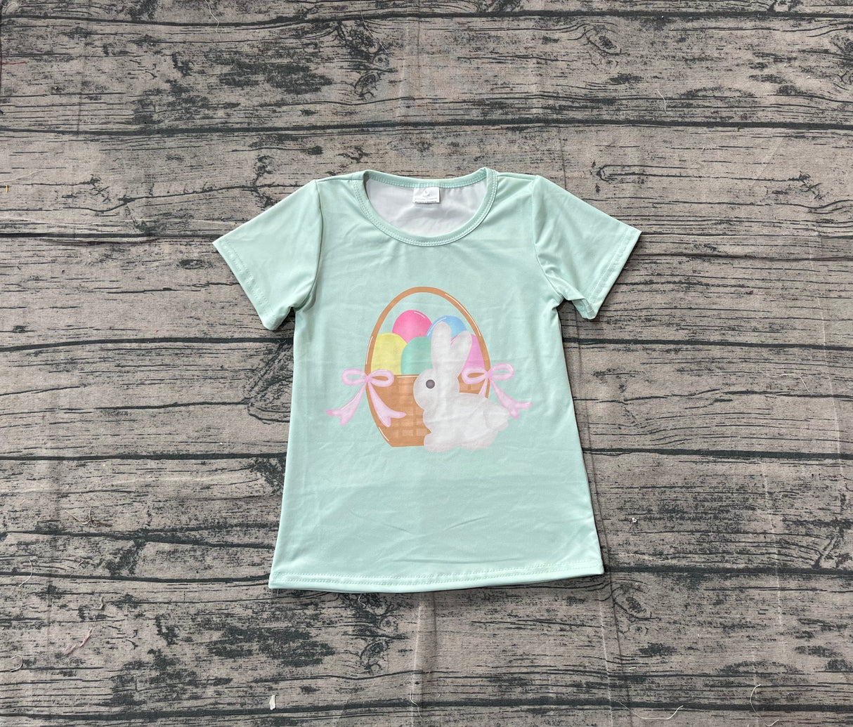 Short sleeves eggs rabbit bow kids girls Easter shirt