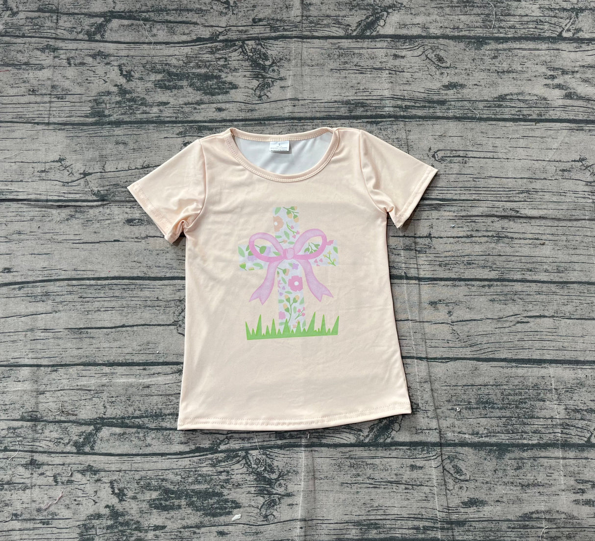 Short sleeves floral cross bow baby girls Easter shirt