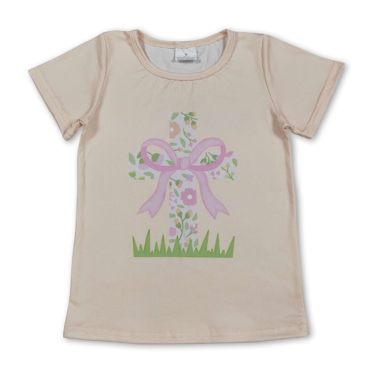 Short sleeves floral cross bow baby girls Easter shirt
