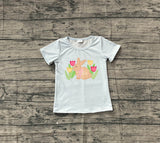 Short sleeves rabbit tulip kids girls Easter shirt