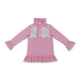 Pink long sleeves ruffle golf plaid baby girls pullover