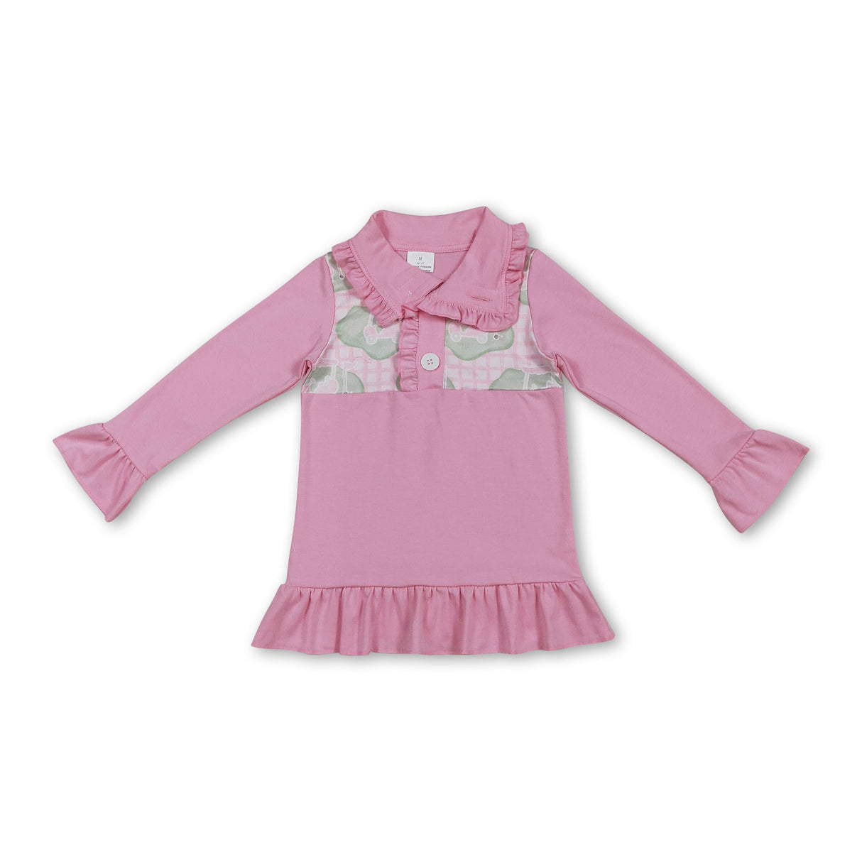 Pink long sleeves ruffle golf plaid baby girls pullover