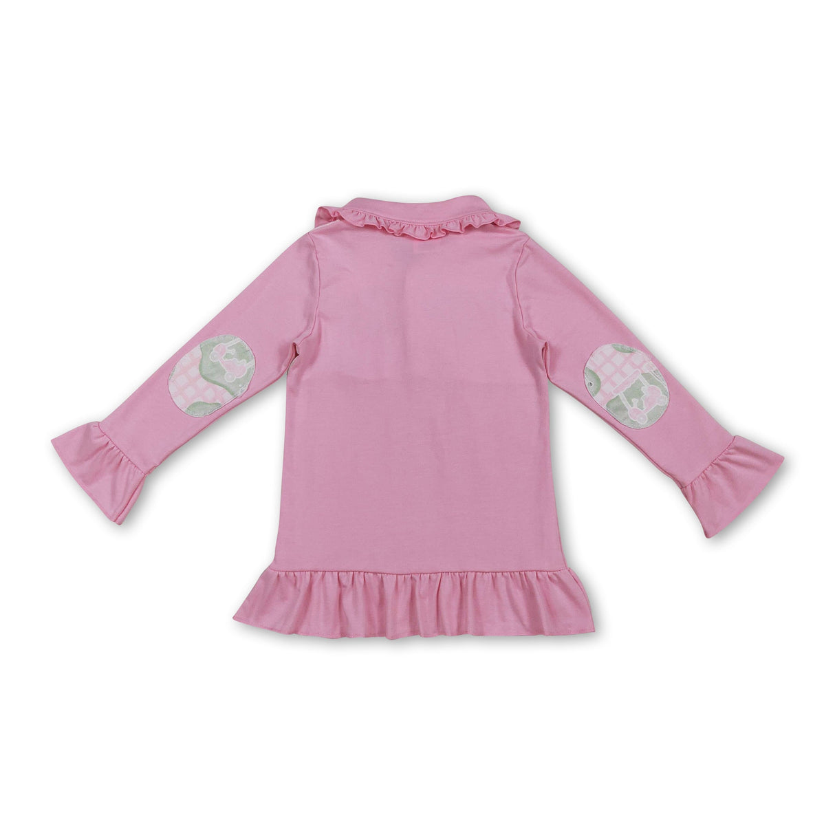 Pink long sleeves ruffle golf plaid baby girls pullover