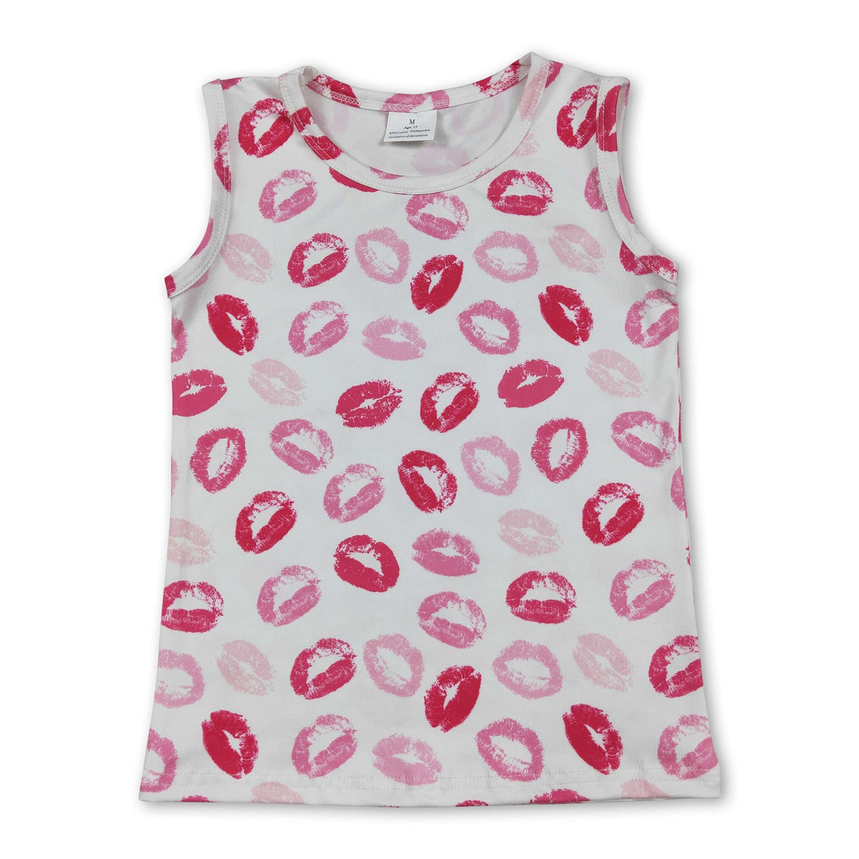 Sleeveless lips kids girls Valentine's shirt
