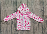 Long sleeves pink lip full zipper kids girls hooded jacket