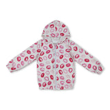 Long sleeves pink lip full zipper kids girls hooded jacket