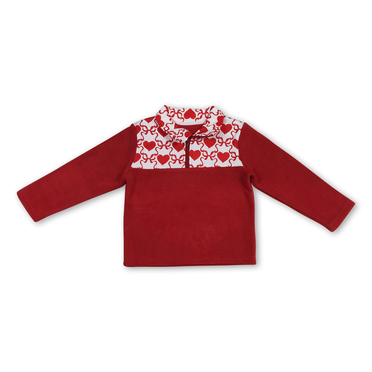 Red heart bow kids girls Valentine's zipper pullover
