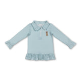 Long sleeves stripe dog embroidery ruffle girls zipper pullover