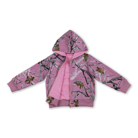 Pink camo long sleeves winter kids girls hooded jacket