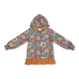 Long sleeves orange ruffle floral girls fall hoodie