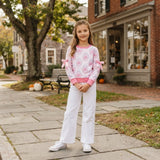 Long sleeves bow pink pumpkin girls fall shirt