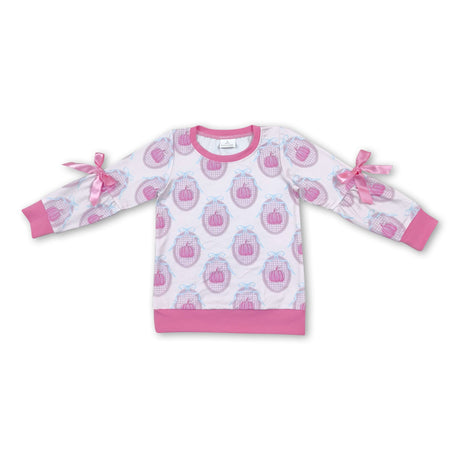 Long sleeves bow pink pumpkin girls fall shirt