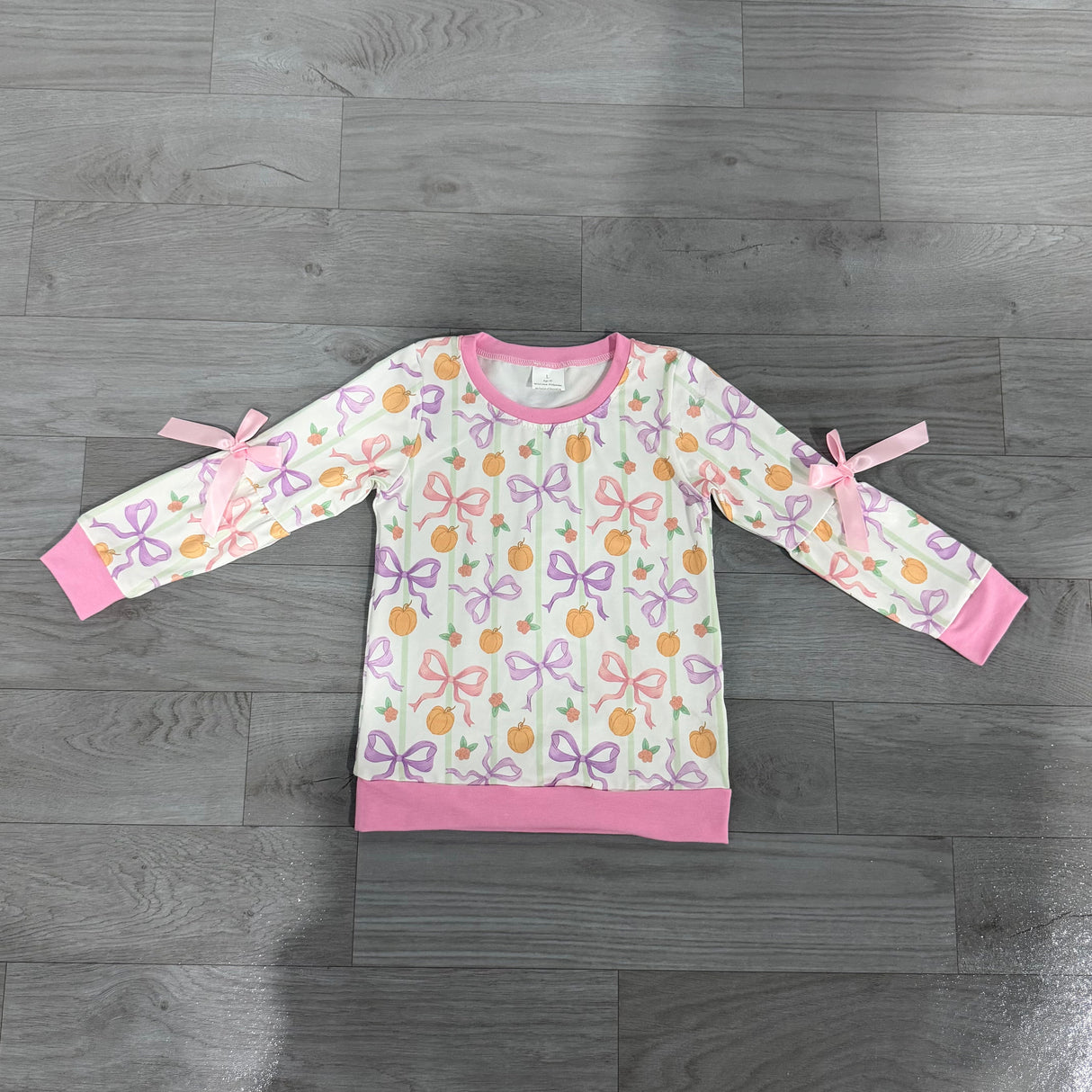 Pink purple bow pumpkin kids girls fall shirt