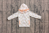 Pumpkin plaid pocket ruffle zipper girls fall hooded jacket