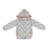 Pumpkin plaid pocket ruffle zipper girls fall hooded jacket