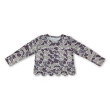 Long sleeves camo scallop kids girls top
