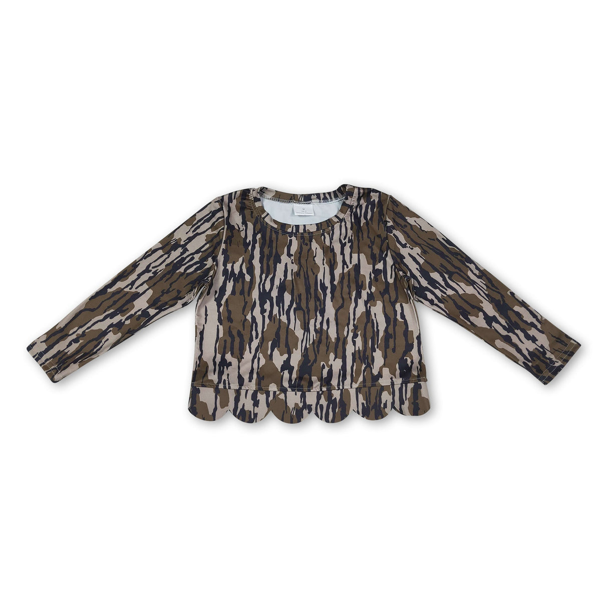 Long sleeves olive camo scallop kids girls top