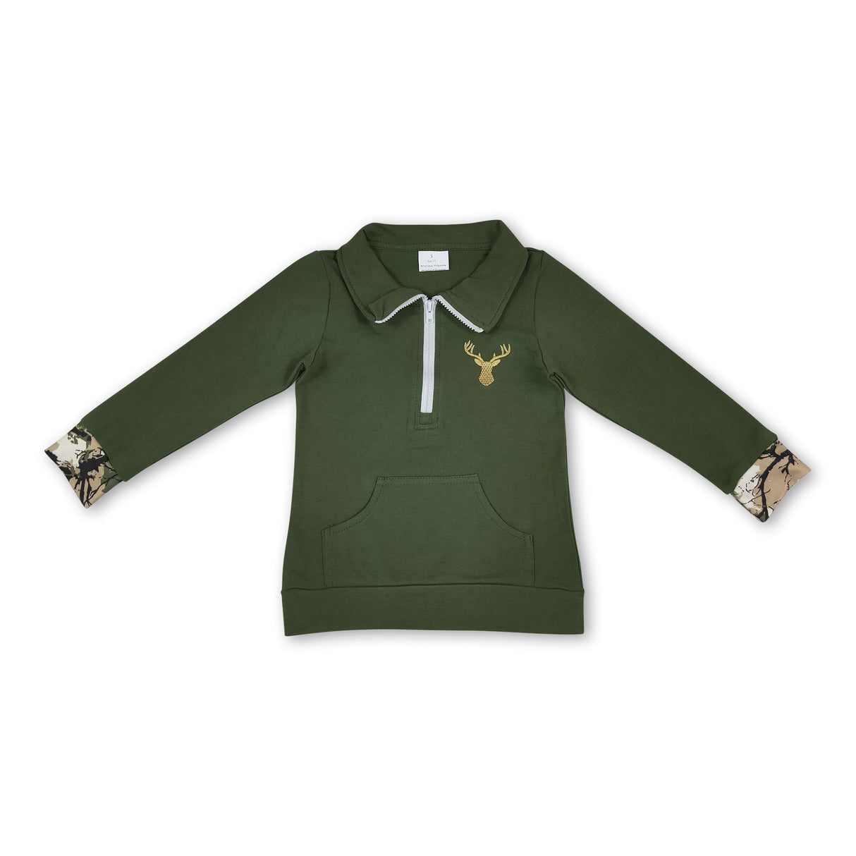 Long sleeves deer embroidery baby kids pullover
