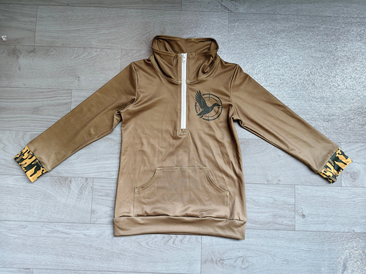 Camo long sleeves duck kids pocket zipper pullover