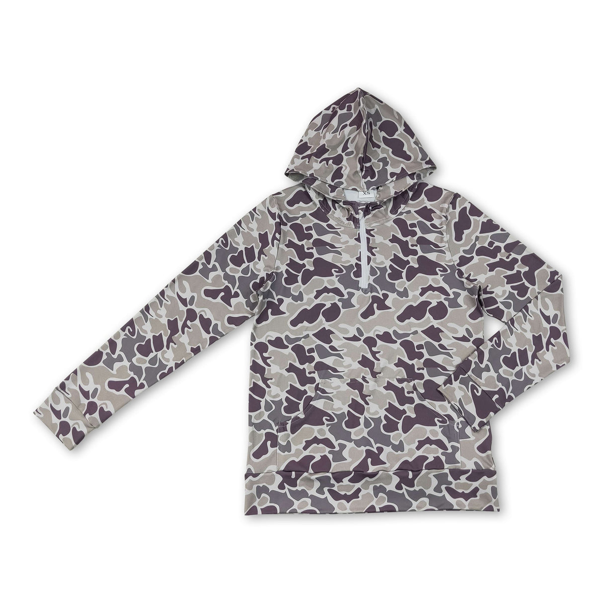 Long sleeves camo pocket adult women zipper hoodie