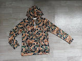 Long sleeves brown camo pocket adult women zipper hoodie