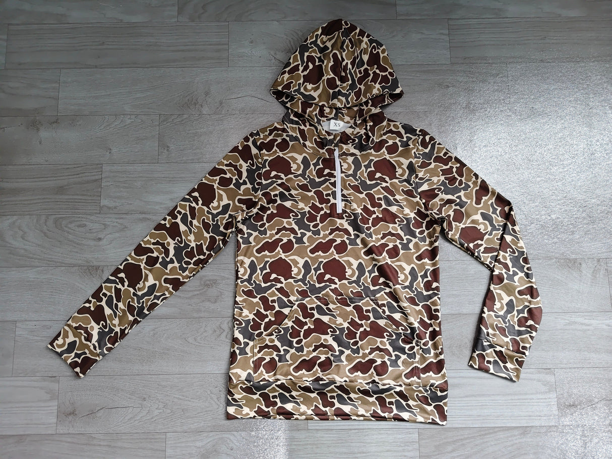 Long sleeves dark brown camo pocket adult women zipper hoodie