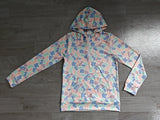 Long sleeves light blue camo pocket adult women zipper hoodie