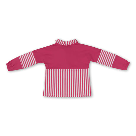 Long sleeves hot pink stripe zipper kids girls yoga pullover