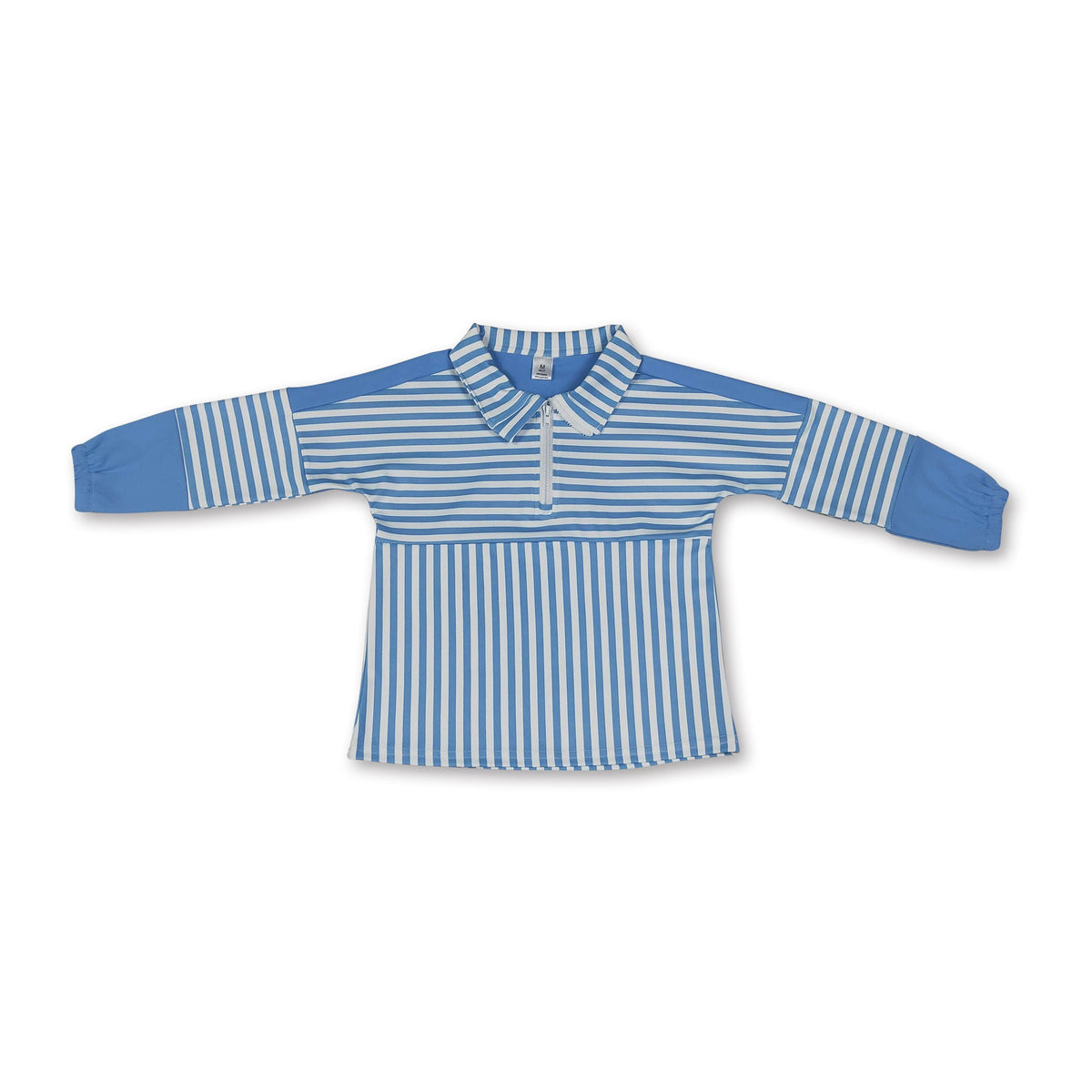 Long sleeves light blue stripe zipper kids girls yoga pullover