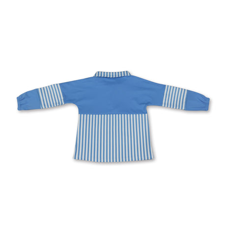 Long sleeves light blue stripe zipper kids girls yoga pullover