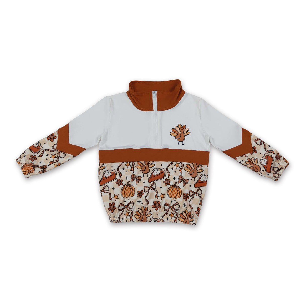 Turkey pumpkin pie bow girls Thanksgiving pullover