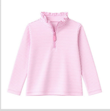 Long sleeves pink stripe ruffle zipper girls pullover