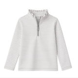 Long sleeves stripe ruffle zipper girls pullover
