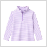 Long sleeves lavender stripe ruffle zipper girls pullover