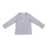 Long sleeves lavender stripe ruffle zipper girls pullover