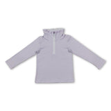 Long sleeves lavender stripe ruffle zipper girls pullover