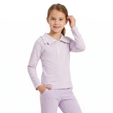 Long sleeves lavender stripe ruffle zipper girls pullover