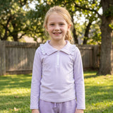 Long sleeves lavender stripe ruffle zipper girls pullover