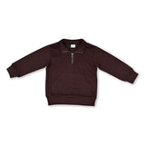 Long sleeves brown pocket zipper girls sweatshirt pullover