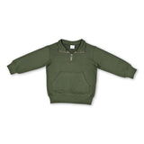 Long sleeves olive pocket zipper girls sweatshirt pullover