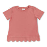 Short sleeves peach cotton scallop kids girls top