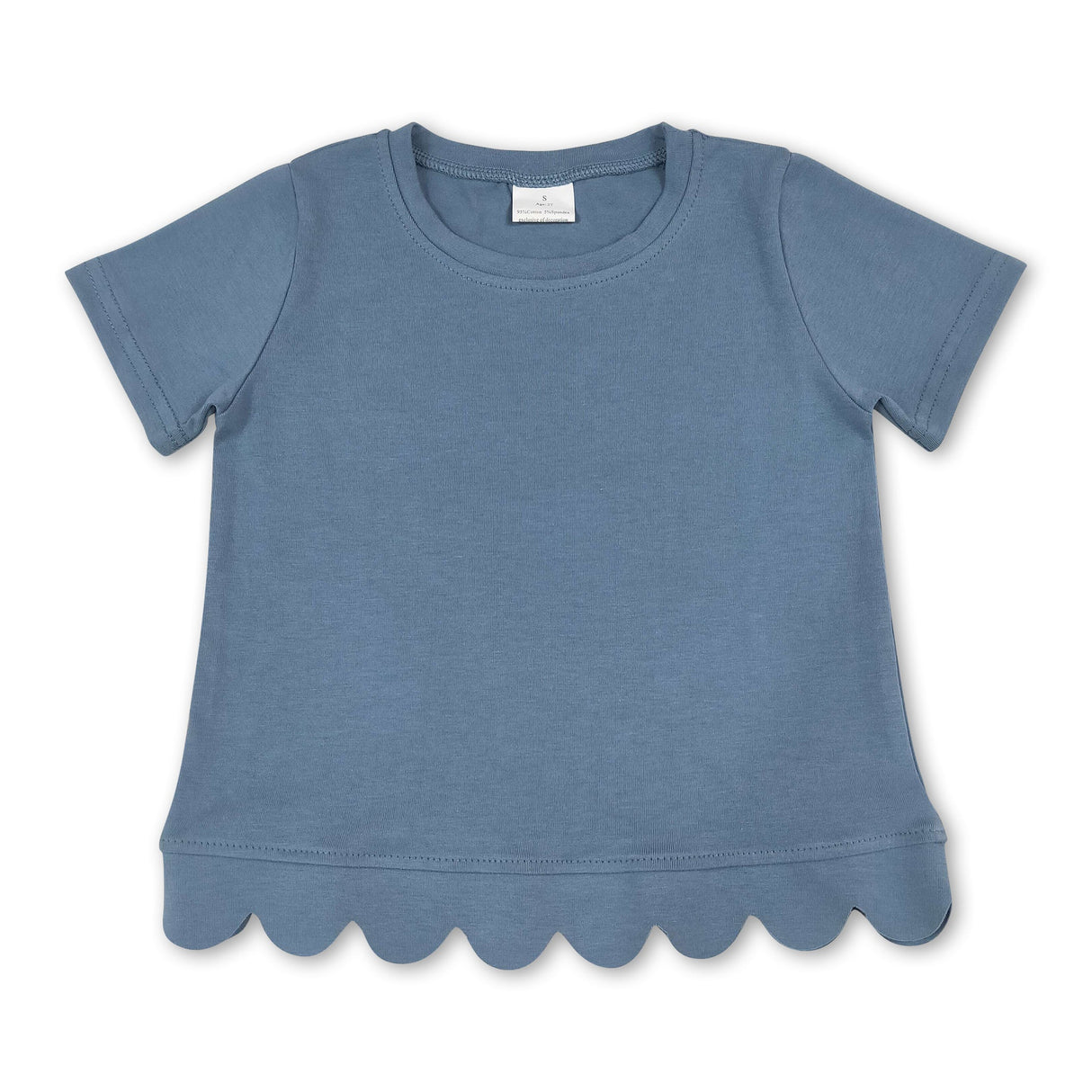 Short sleeves blue cotton scallop kids girls top