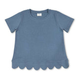 Short sleeves blue cotton scallop kids girls top