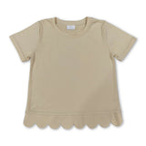 Short sleeves beige cotton scallop kids girls top