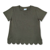 Short sleeves olive cotton scallop toddler girls top