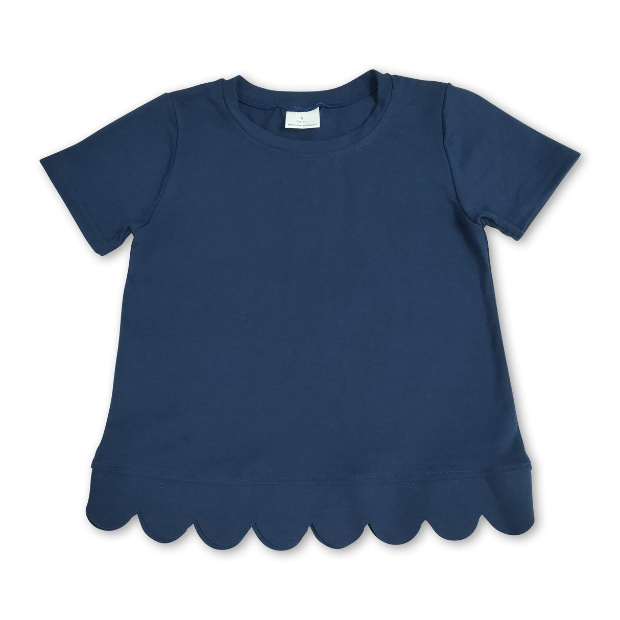 Short sleeves navy cotton scallop kids girls top