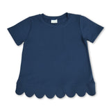 Short sleeves navy cotton scallop kids girls top